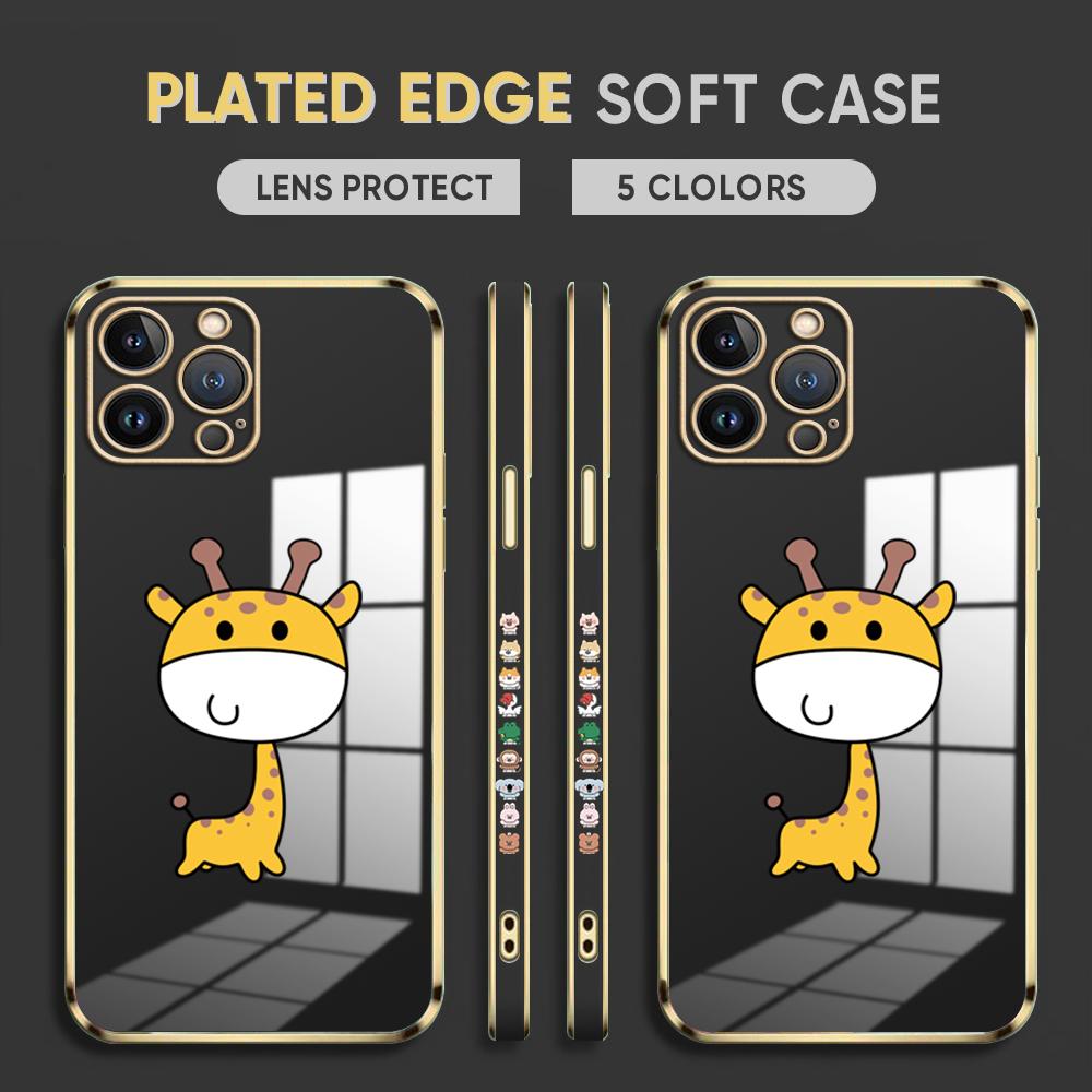 Pouzdro na telefon Cartoon Giraffy Plating pro iPhone 11 13 15 Samsung Galaxy A52 Xiaomi Redmi 12C Note 10 Pro Oneplus měkké obaly na smartphone