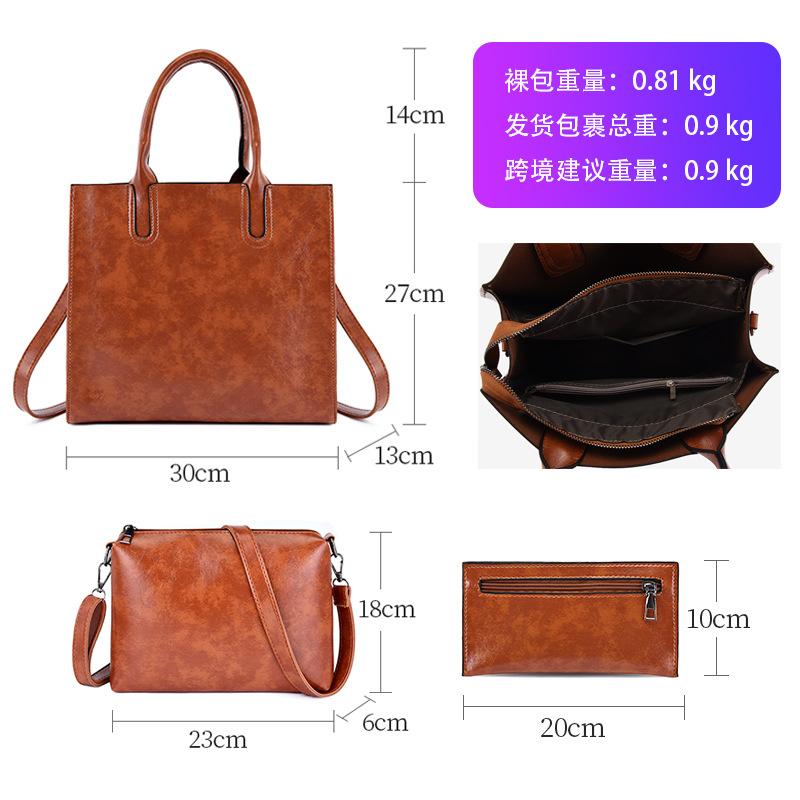 New Fashion Personalized Shoulder Handbag Oil Wax Leather Messenger Bag Fashion Mother and Child Three-piece Set
