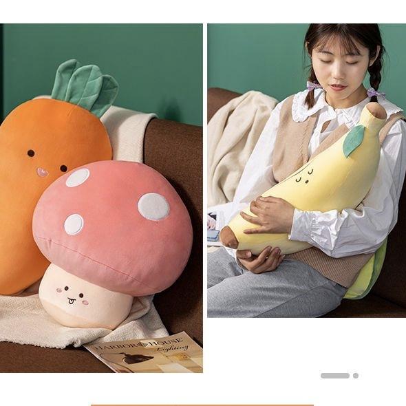 Kawaii Avocado Banana Carrot Mushroom Large Plush Pillow, Soft Stuffed Fruit Vegetable Plushie Toy Gift