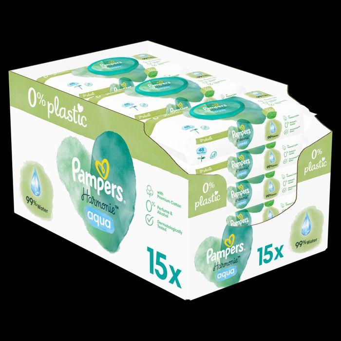 Pampers Lingettes Bébé Aqua Harmonie 720 Lingettes (Lot De 15 X 48)sans Parfum Ni Alcool 99% D'eau Et Des Fibres D'origine Végétale