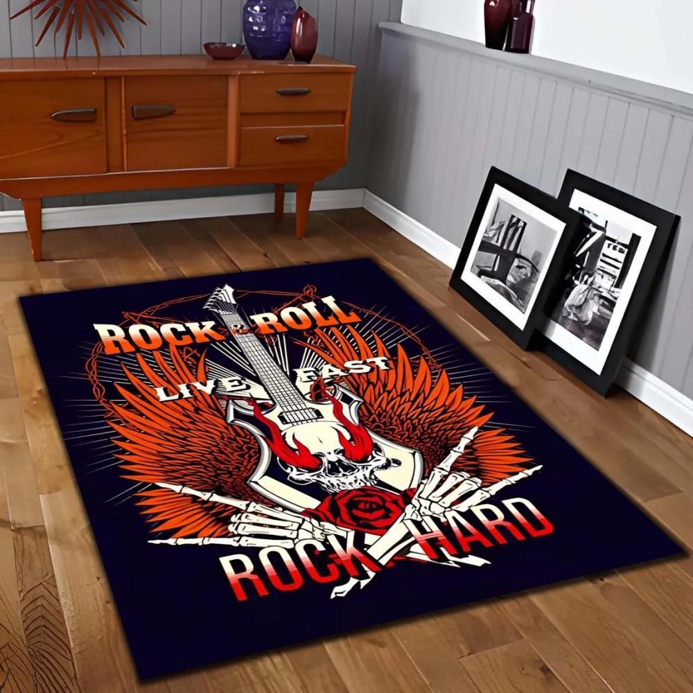 Musical Guitar Print Non-slip Area Rugs Vintage Distressed Washable Carpet for Living Room Bedroom Decor