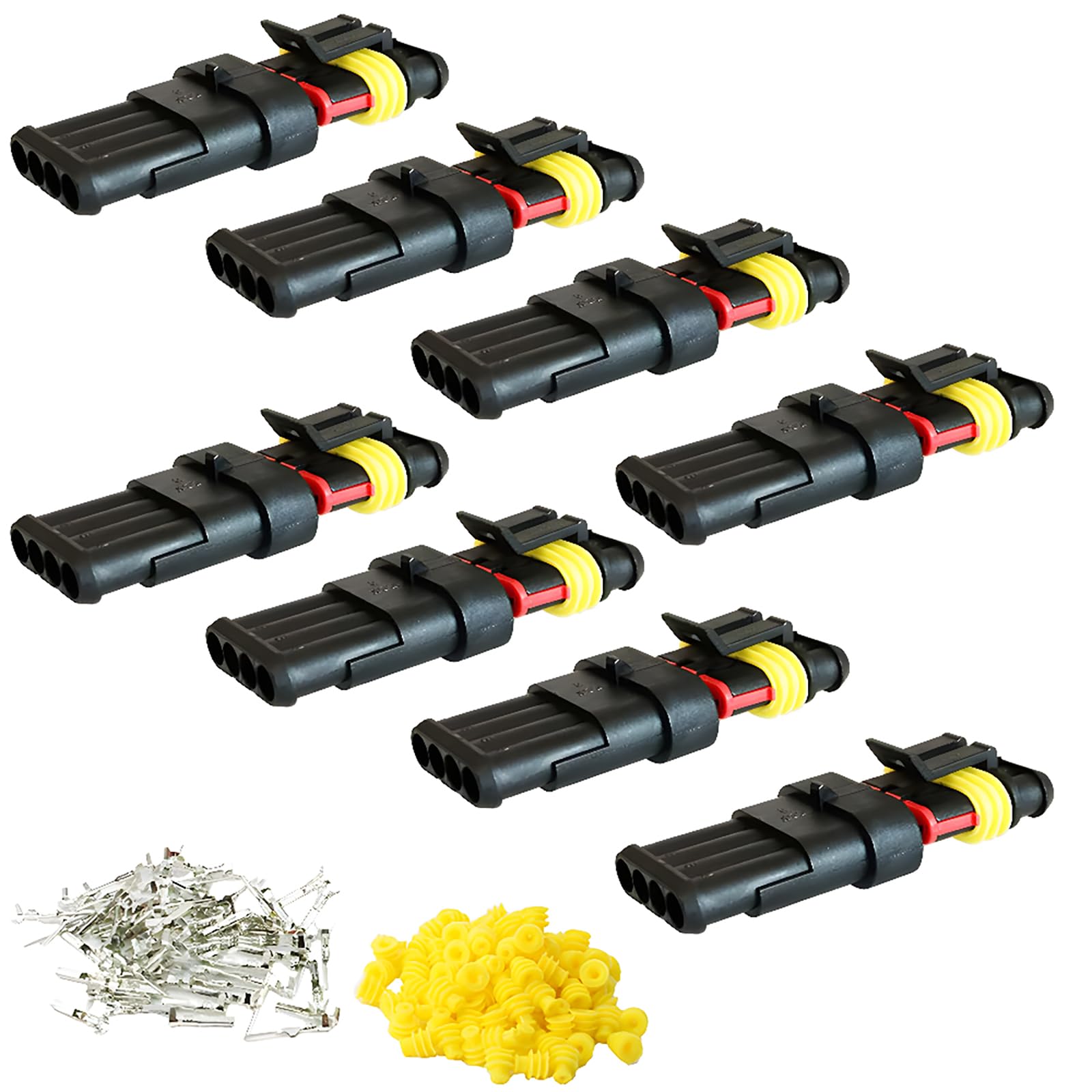 

CESFONJER Автомобильный водонепроницаемый разъем, Водонепроницаемый электрический терминал, Комплект штекера и розетки для мотоцикла, скутера, грузовика, морского транспорта, 4 контакта x 8 комплектов чёрный