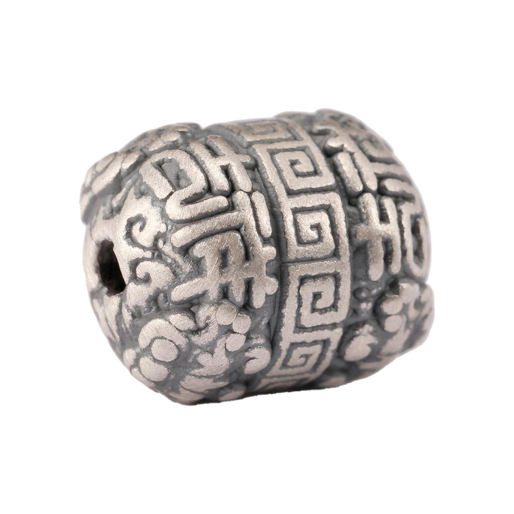 S999 Sterling Silver Wealth & Peace Barrel Spacer Beads for DIY Braiding Rope Silver Accessories