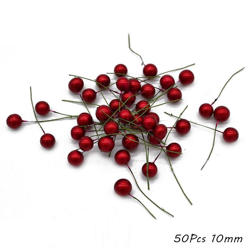 Red Theme Artificial Flower Cherry Stamen Berries Bundle DIY Christmas Decoration Wedding Cake Gift Box Wreaths Xmas Decor