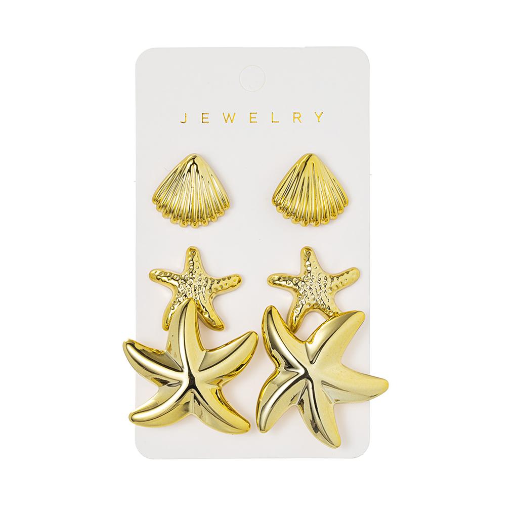 Set da 3 paia in acrilico stile spiaggia con conchiglie e stelle marine, orecchini multipli per donna, orecchini a card, versatili per l'uso quotidiano