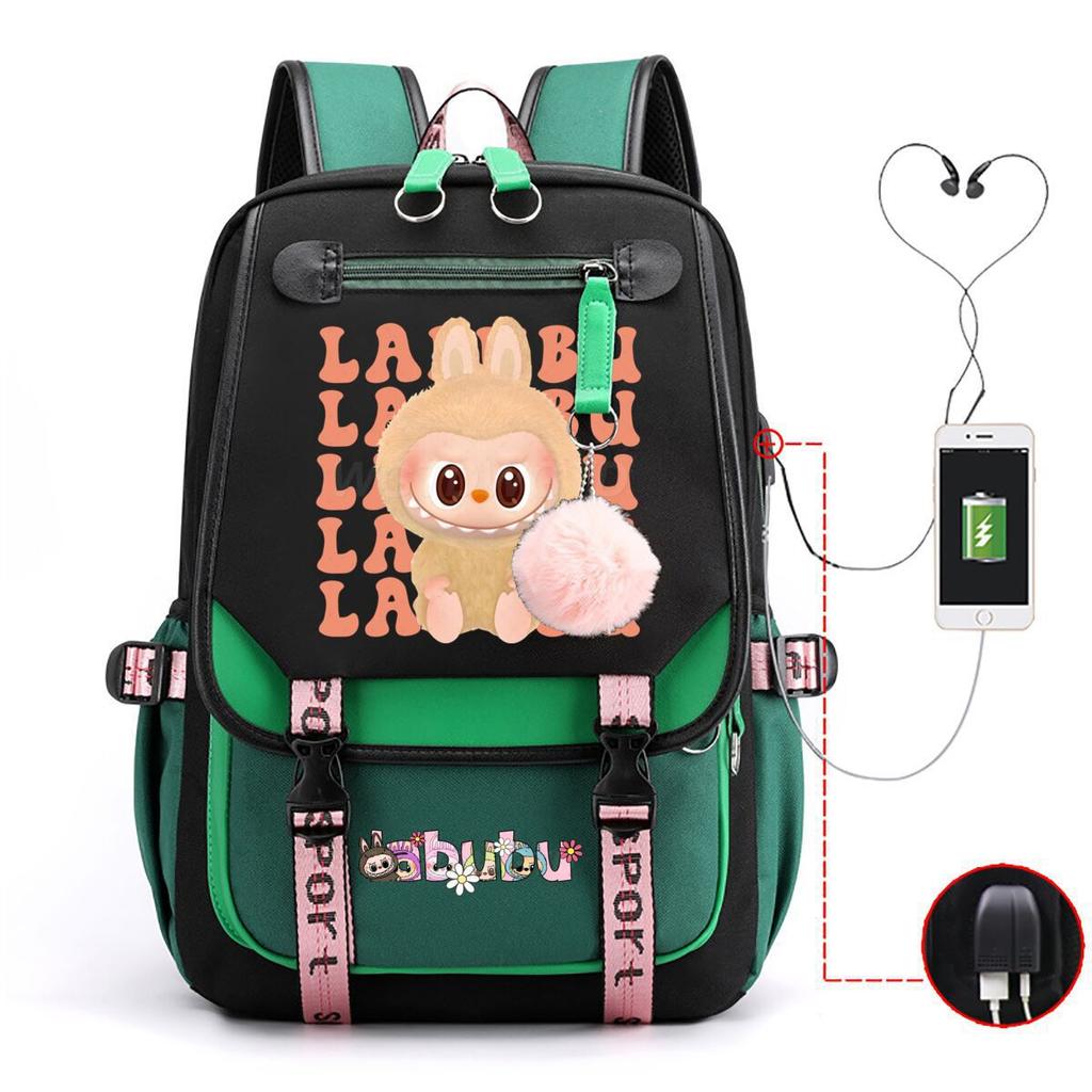 Cute LABUBU cartoon printed backpack for junior high school students with large capacity ins wind school bag