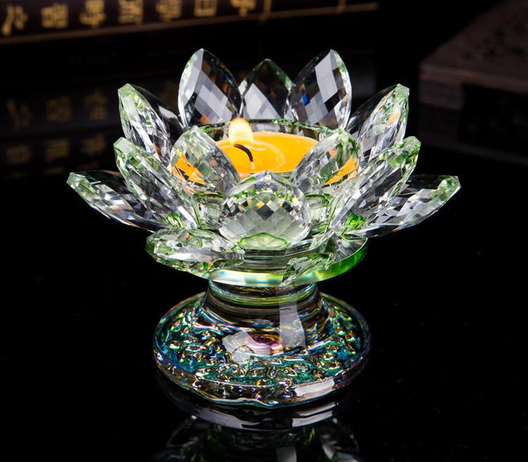 Double-layer High-legged Crystal Glass Handicraft Display Lotus Butter Lamp Base Stand Display Buddha Offering Candlestick