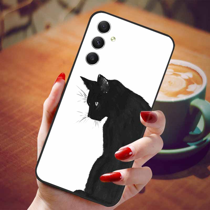 For Samsung Galaxy A55 5G Case Black TPU Silicone Beautiful Pattern Phone Cases for Galaxy A55 Shockproof Soft Cover A 55 6.6''