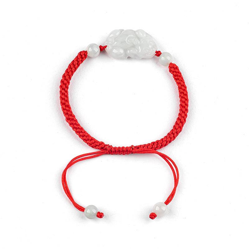 Natural Jadeite Pixiu Bracelet, Hand Braided Rope Wristband, Unisex Carved Jade Woven Bracelet for Daily Wear & Gift