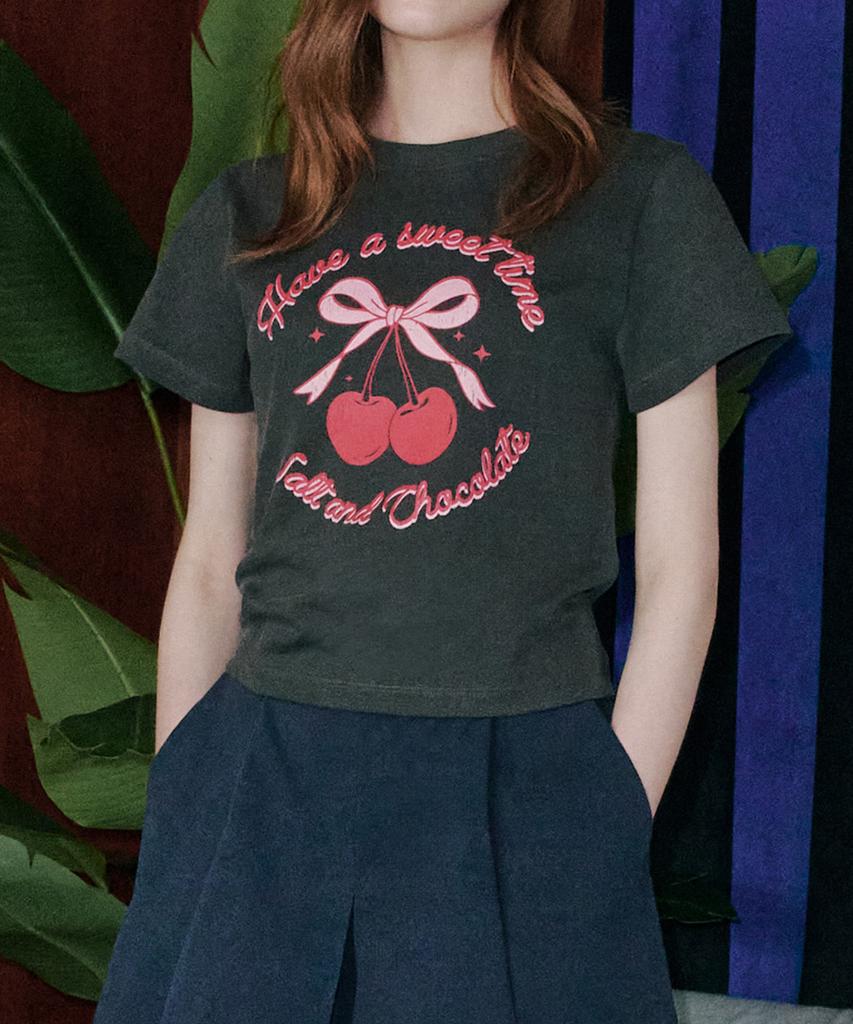 Solteuaenchokollis [Hast] Sweet Cherry Crop T-Shirt Charcoal 4W2521007