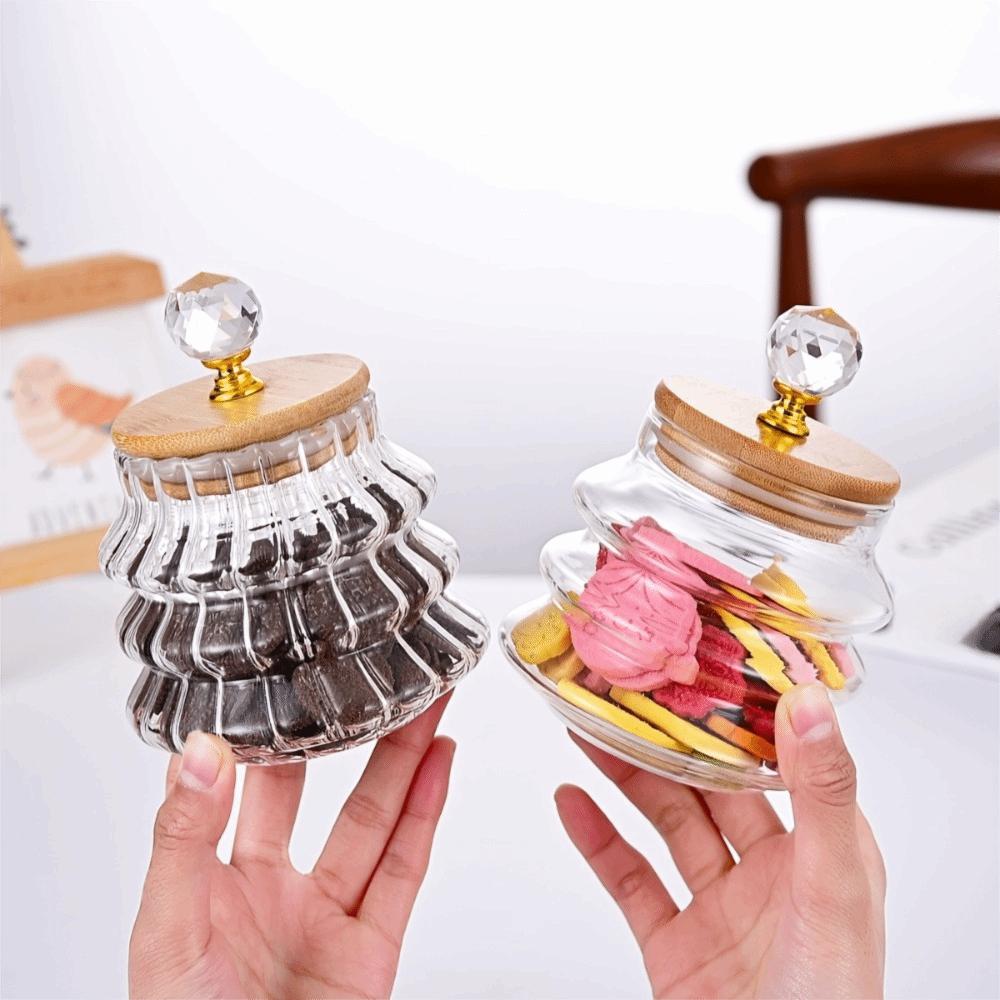 Transparent Glass Food Container Striped Pattern Grains Jar Coffee Bean Storage Jar  Candy
