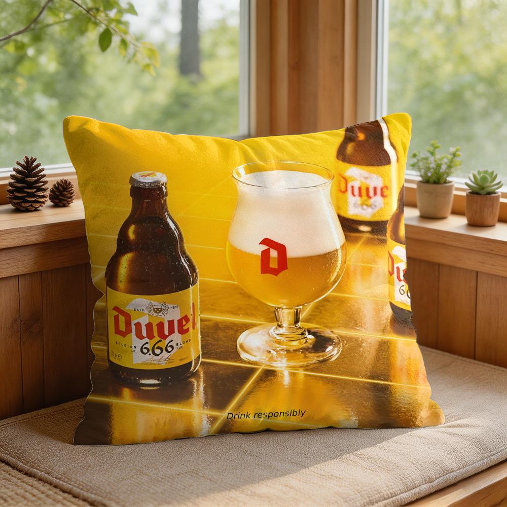 DDuvel Beer Beer Logo Cushion Cover Square Short Plush Pillow Case Living Room Sofa Home Decor Funda X