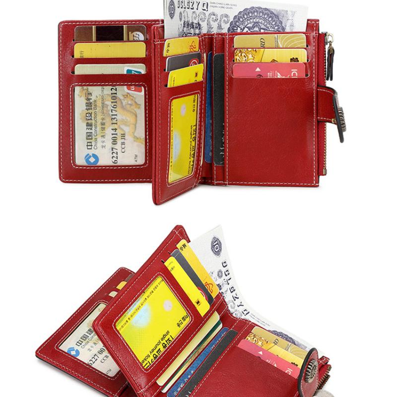 Retro Short Women's Bag RFID Anti-theft Brush Multi-function Large-capacity Clutch Bag