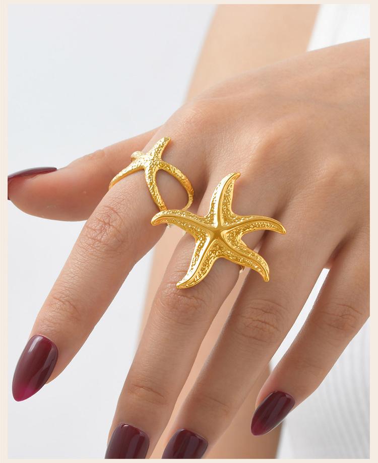 Starfish Open Rings for Women, Stainless Steel Adjustable Ring Beach Sea Ocean Fashion Jewerly Gift