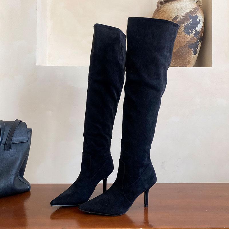 

Мода Мода Остроносые Женские Современные Сапоги на Тонком Каблуке Обувь Флоковая Женские Сапоги до Колена Обувь Слипоны Женские Туфли-Лодочки 35 чёрный