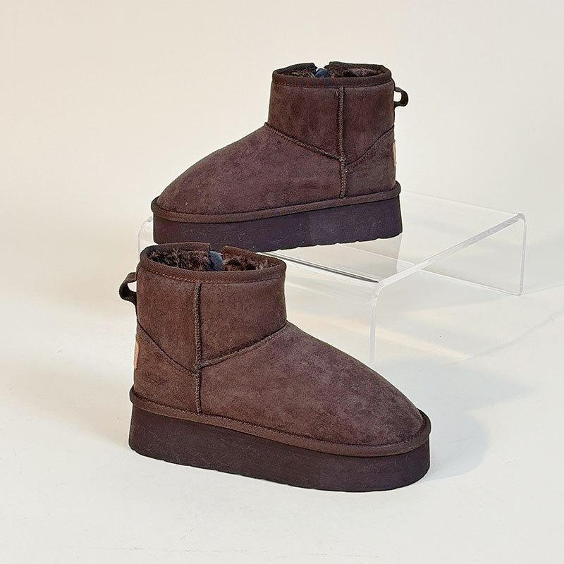 Snow boots new autumn and winter casual velvet solid color heightening warm mid-top cotton shoes