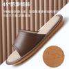 Leather slippers first layer cowhide indoor home beef tendon bottom non-slip genuine leather linen slippers women's high sense of home