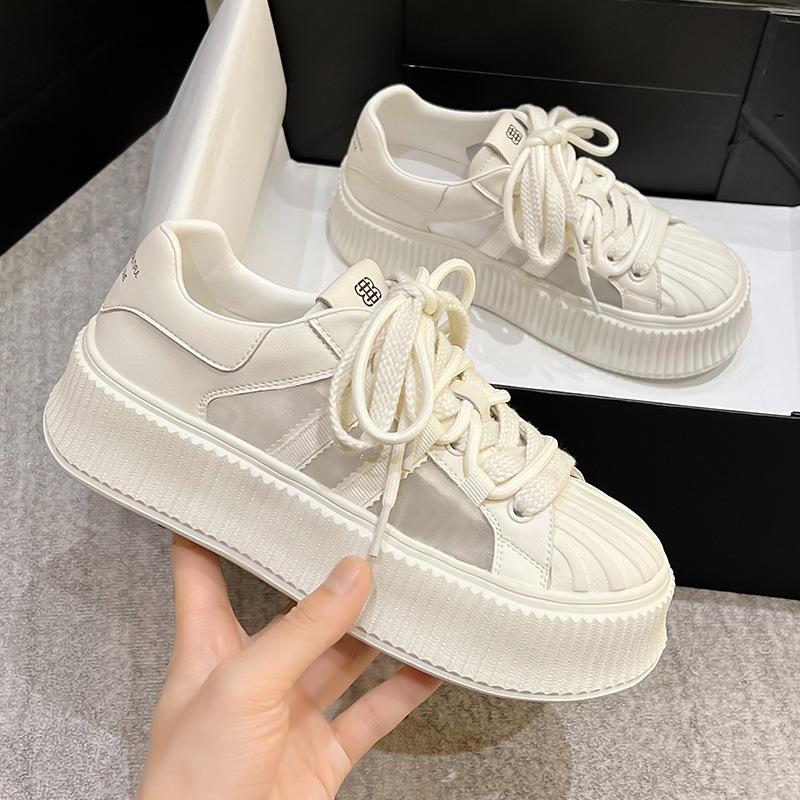 Thick-soled Mesh White Shoes Summer Women's Shoes New Breathable Versatile Muffin Leather Board Shoes