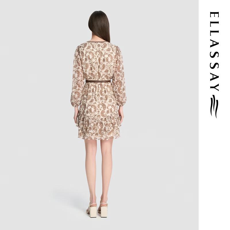 ELLASSAY Contrast Collar Print Mid-Length Dress