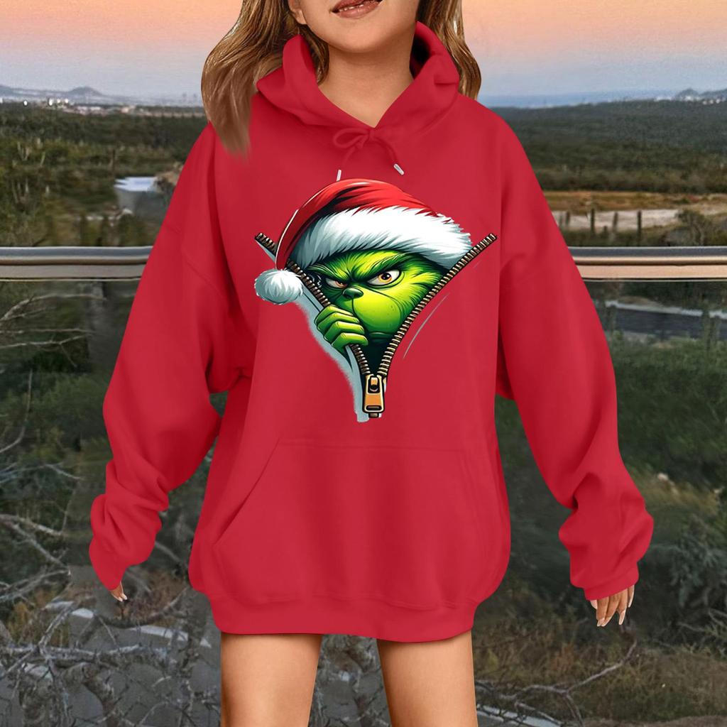 Children's Fashionable Casual Long-sleeved Loose Christmas Print Pullover Hooded Sweatshirt