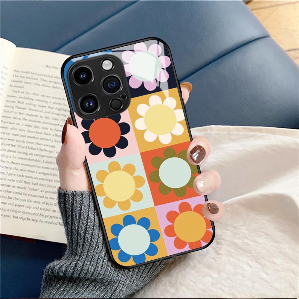 Southeast Asia's Best-selling Colorful Sunflower iPhone 16 Light Luxury Phone Case, Apple 17 Pro Full-coverage Glass Hard Case
