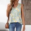Damen Locker geschnittenes ärmelloses Tanktop mit V-Ausschnitt und plissiertem Blumendruck, lässige leichte Sommerweste, Hemdbluse
