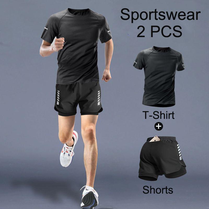 2026 Mens Sportswear 2 PCS Tracksuit Elastic Running Sets Football Basketball Tennis Sport Fitness GYM Suits Workout Clothing