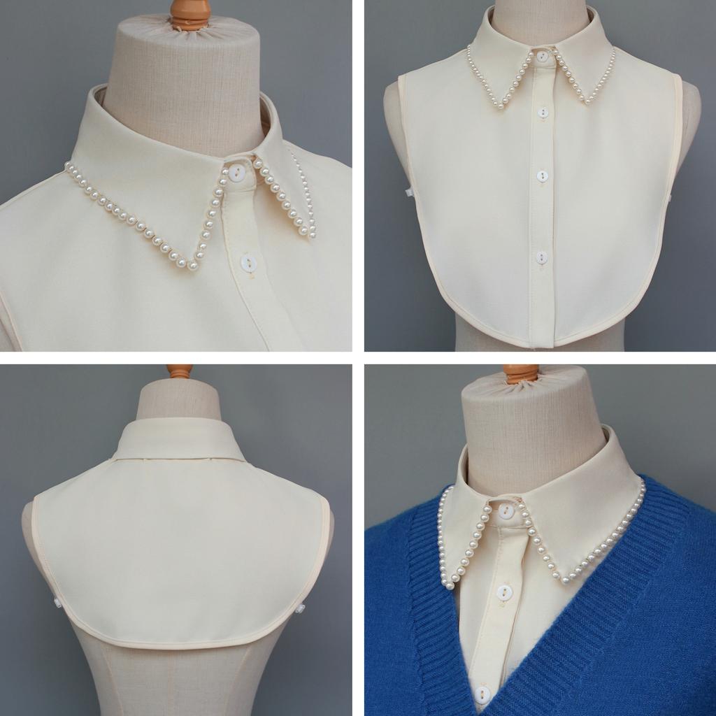 Exquisite fake collars with hand-sewn pearl embellishments. These decorative collars are unique, versatile, and detachable. The