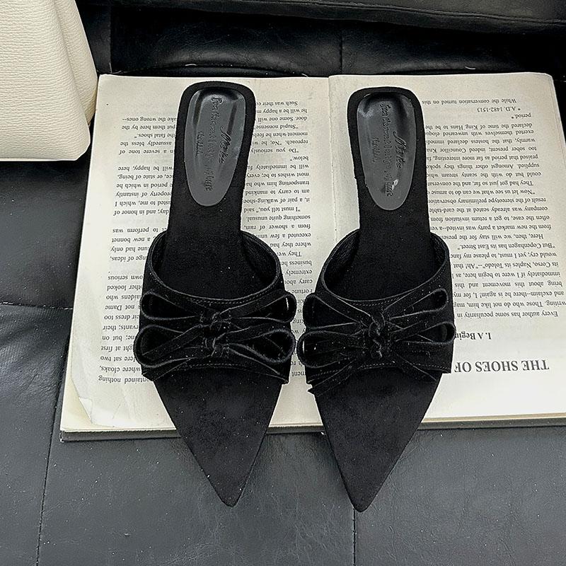 Fashion Female Pointed Toe Ladies Pumps Wedges Shoes Slip On Footwear Shallow Fashion Butterfly-Knot Women Wedges Shoes Slides