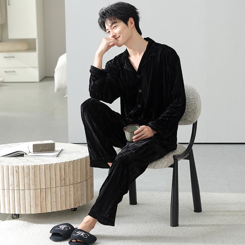 Golden Velvet Couple Pajamas Women'S Autumn And Winter Long Sleeve Fleece Warm Thin Velvet Homewear Men'S Suit