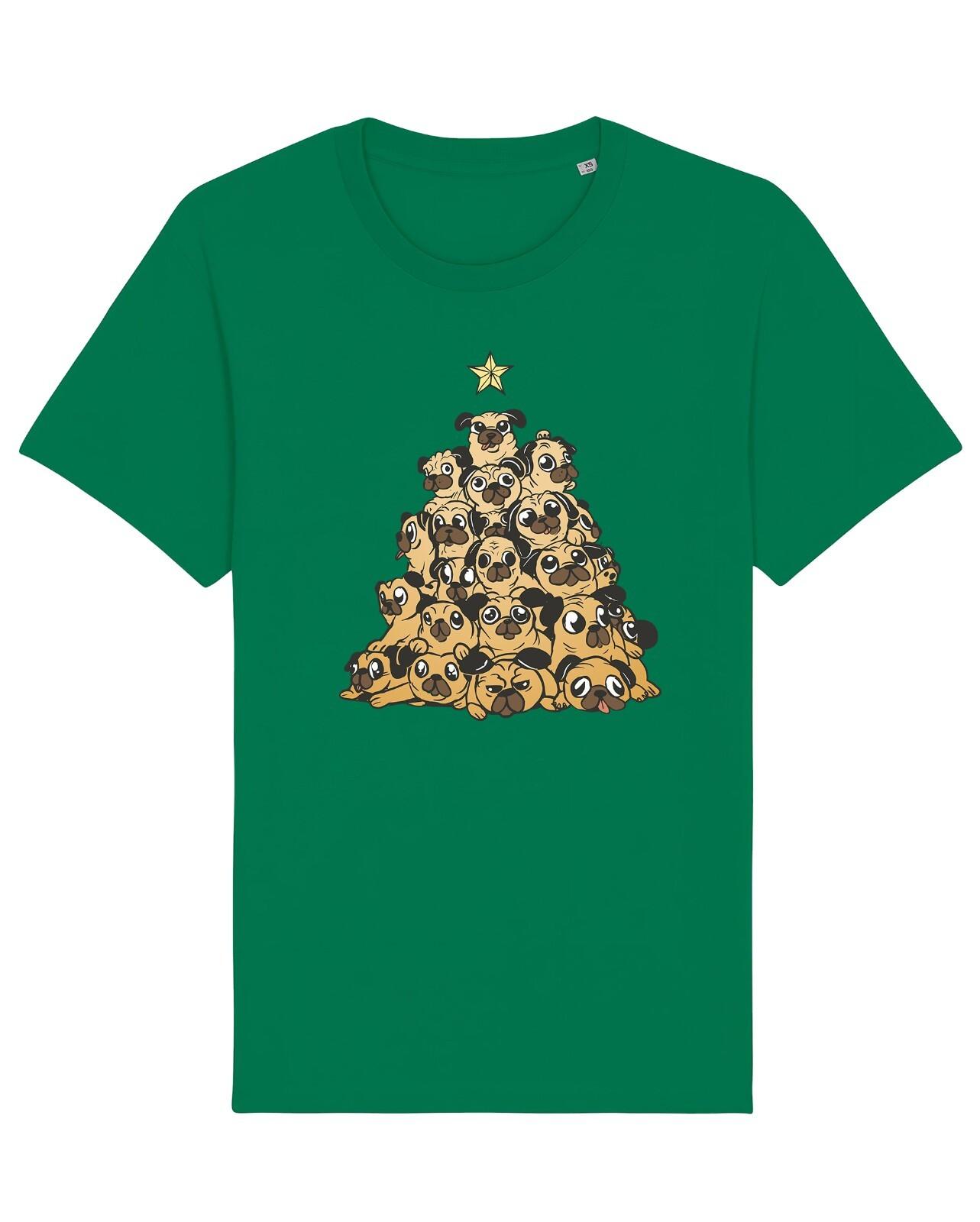 Christmas Tree Dog PUGS T-Shirt Mens Womens Tees Top Gift Xmas Organic Festive Dogs Puppies M