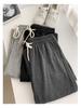 Petite Grey Drawstring Wide-Leg Pants - Women's Casual Loose Fit, Slimming Straight-Leg Design, 145-150.