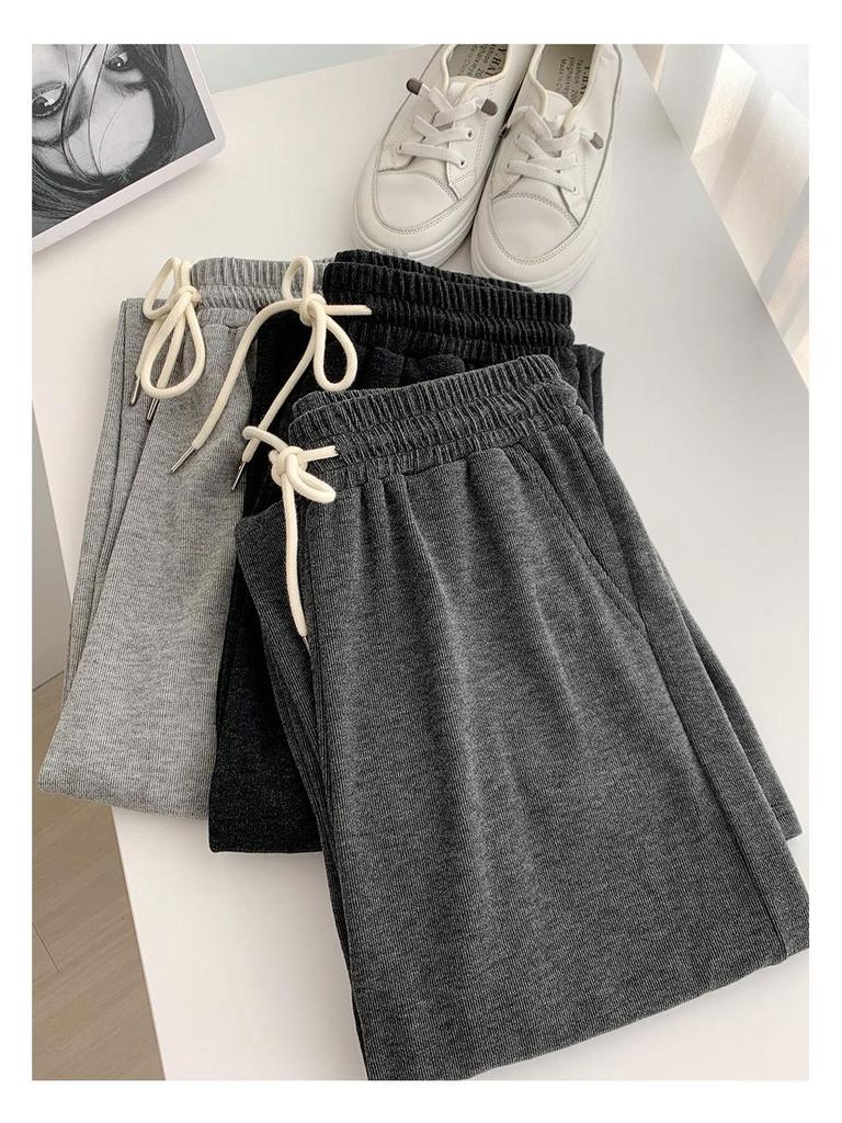 Petite Grey Drawstring Wide-Leg Pants - Women's Casual Loose Fit, Slimming Straight-Leg Design, 145-150.