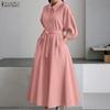 ZANZEA Women Casual Turn Down Collar Loose Long Sleeve Spring Autumn Dress
