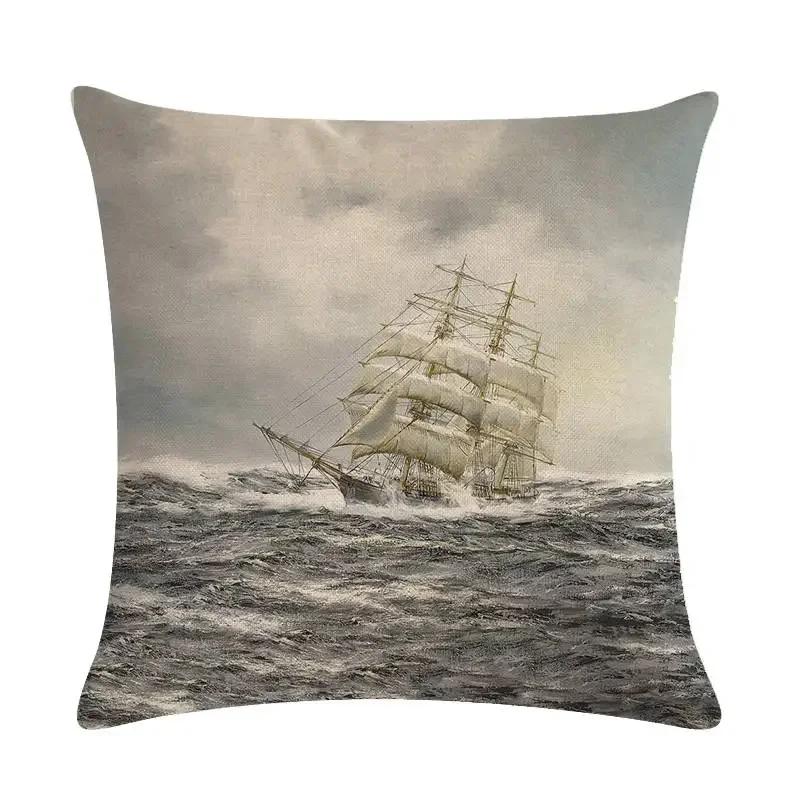 Home Decor Sailing Ships: Vintage Maritime Pillow Covers Pattern Cushion Cover Suitable For Sofa Bedroom Car Pillow Cover