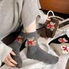 Wool Socks Women'S Thick Warm Winter Thick Socks Gray Mid-Leg Socks Vintage Scarf Bear Cute Women'S Socks