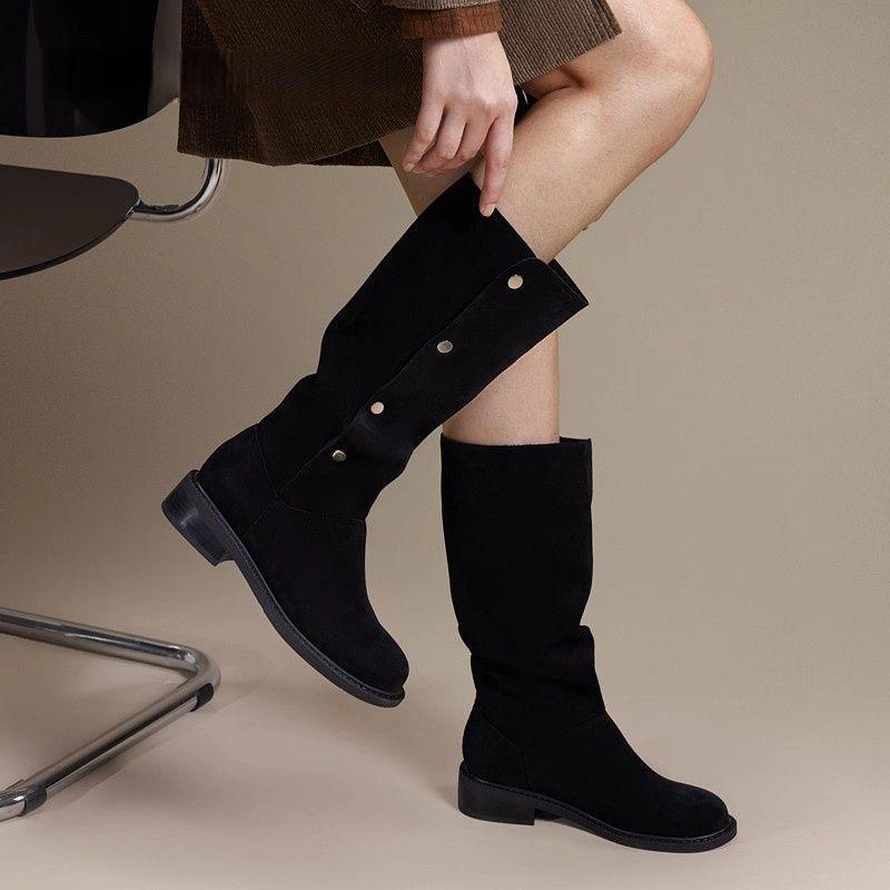 Women's Versatile Retro High-Top Western Cowboy Boots: Slimming, Long, Stylish Winter Equestrian Boots.