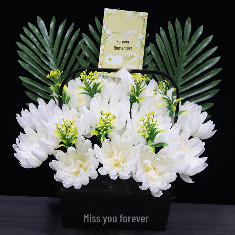 Qingming-Fest Chrysanthemenstrauß: 7-Kopf Seidenblumen Friedhofsgesteck für die Grabpflege