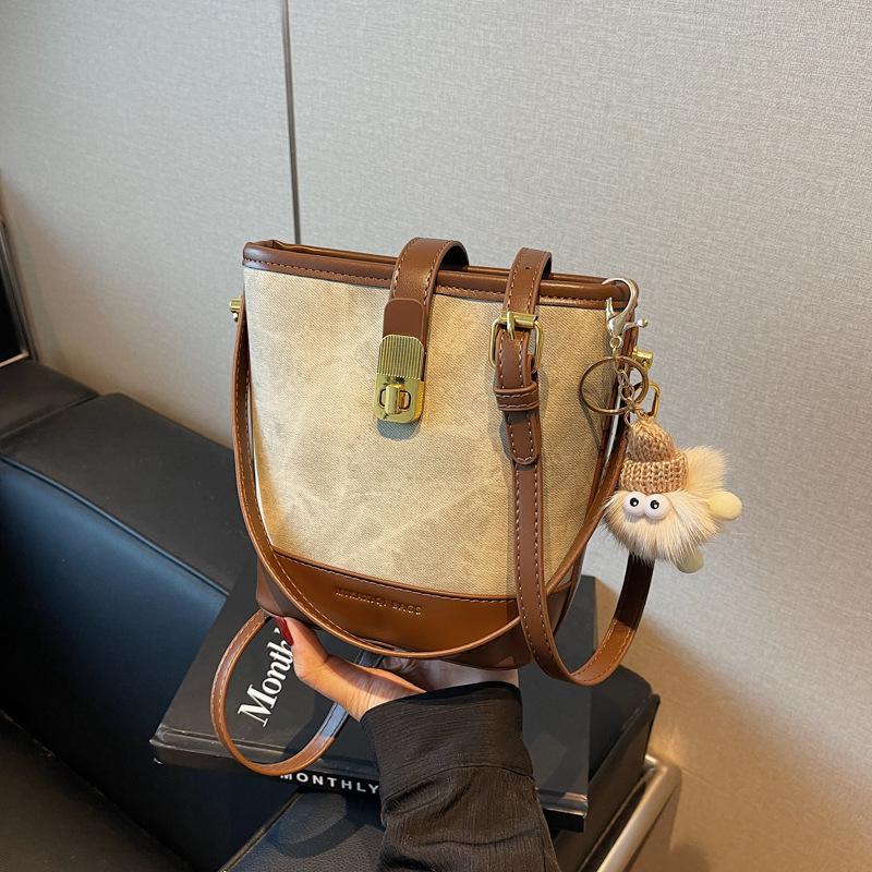 Customer order retro casual brown texture bucket bag 2025 new trendy fashion versatile shoulder bag women's messenger bag