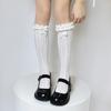 lolita Lace trim socks, spring/summer thin white mid-calf socks, Lolita bowknot stacked socks jk Calf socks