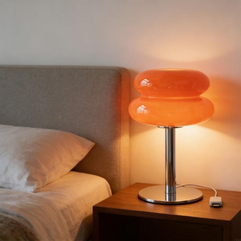 USB Powered Adjustable Brightness Glass Mushroom Night Light Nordic Style Desk Lamps for Living Room Bedroom Decor