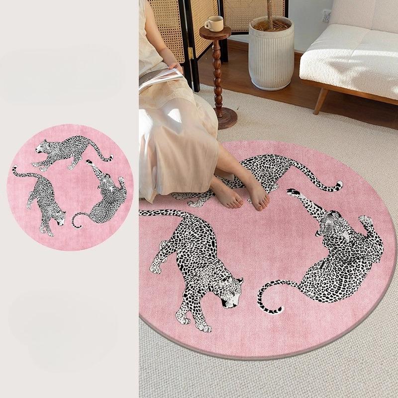 Light Luxury Bedroom Decor Round Carpet Thickend Plush Bedside Floor Mat Fluffy Soft Rug Leopard Pattern Carpets for Living Room
