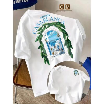Sıcak Fas Şehri Mimari Sahil Grafik Baskılı Pamuklu Tişört Erkek Kadın Casablanca Yazısı Spor Rahat Oversize Harajuku Moda Yaz Yeni Tişört