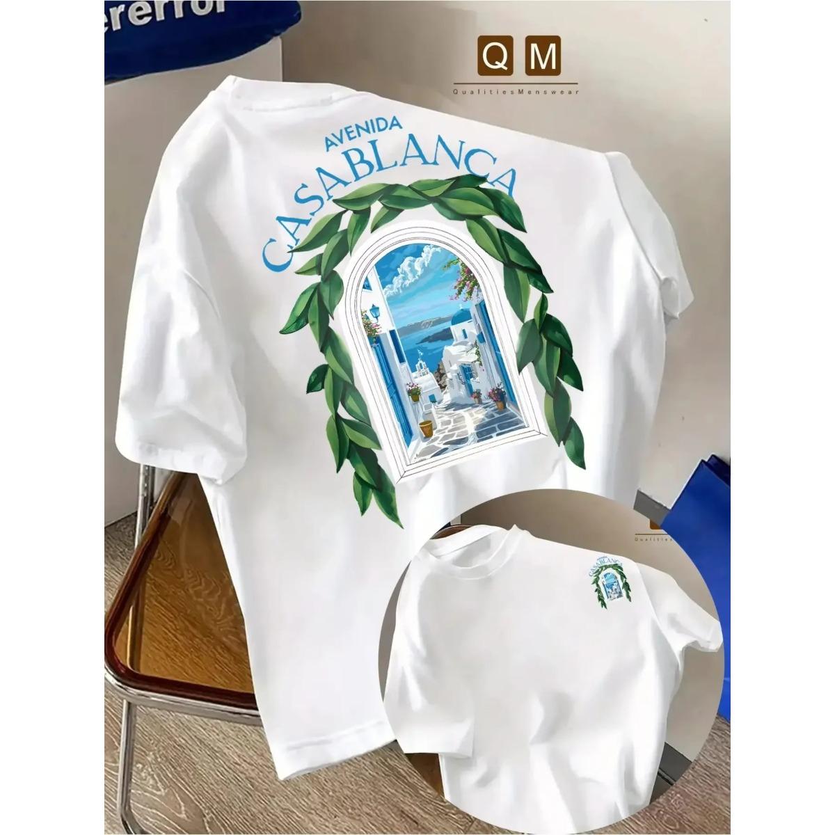 

Hot Moroccan City Architecture Beach Graphic Print Cotton T-Shirt Men Women Casablanca Font Sporty Casual Oversized Harajuku Fashion Summer New Tee XXXL коричневий