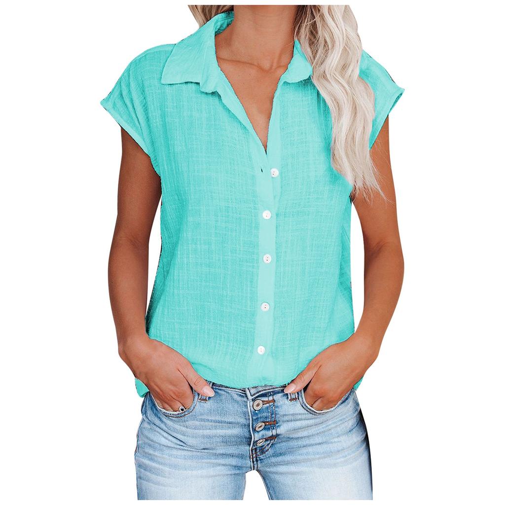 Women's Casual Fashion Short Sleeve Color Single Breasted Shirt Top