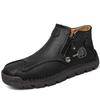 Autumn/Winter Men's Mid-Top Leather Slip-On Martin Boots - Large Size, Handmade, Stitched, Business Style.
