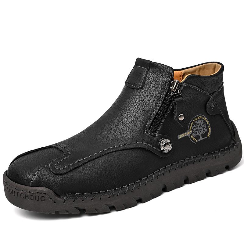 Men s Plus Size Martin Boots - Spring/Autumn, Large Side-Zip Leather, Handmade Stitched Mid-Top Casual Shoes 40 чёрный