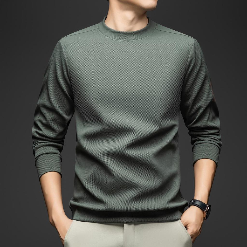 Spring & Autumn Men's Versatile Long-Sleeve Round Neck Solid Color Casual Hoodie - Fashion T-Shirt for Middle-Aged & Young Men