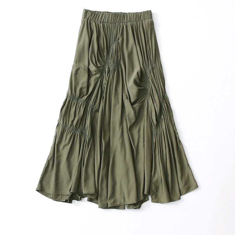 Export Daily Order Asymmetrical Skirt Women's Mid Length Long Length Stylish Niche Style High Waist Slim Looking Ruched A- Line Skirt Umbrella Skirt