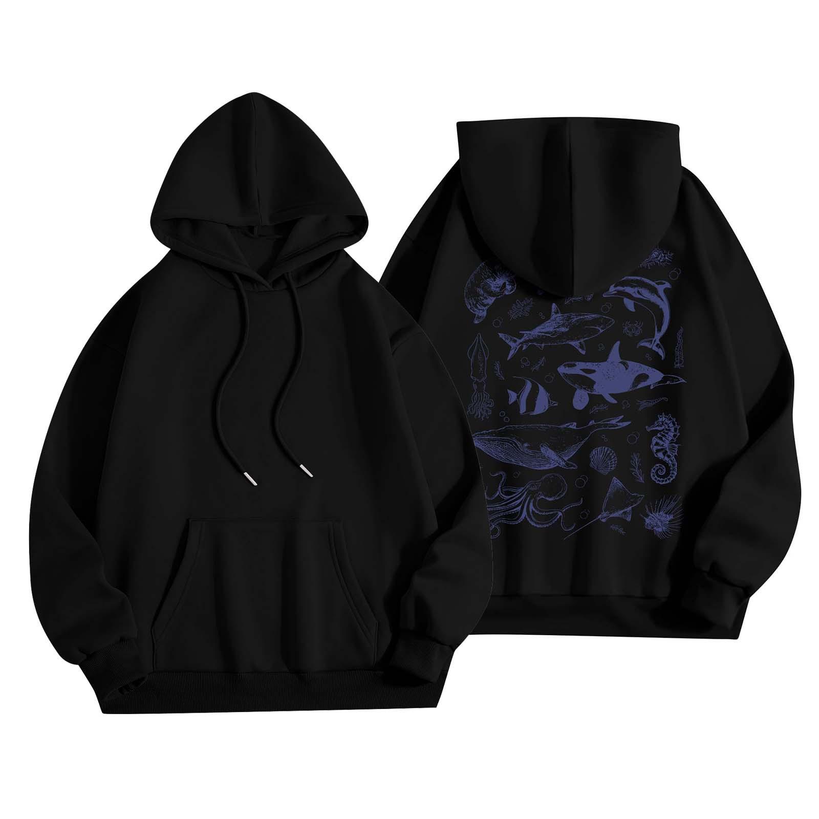 

Женская мода, женский легкий пуловер с длинными рукавами и карманами, толстовка с капюшоном в стиле консервативного стиля XXL чёрный